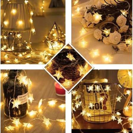 Instalatie Craciun, 6 metri,40 LED-uri cu Ornament tip Stea, Alb Cald, USB lung, fir cupru, liniar, interior/exterior,  [1]