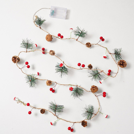 Instalatie Craciun cu baterii, 2 metri, 20 LED-uri tip Ace, conuri de pin si ciuperci, Alb Cald,  [4]