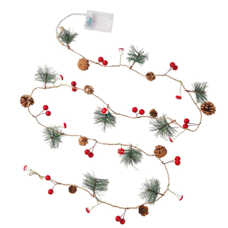 Instalatie Craciun cu baterii, 2 metri, 20 LED-uri tip Ace, conuri de pin si ciuperci, Alb Cald,  [5]