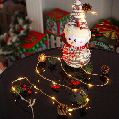 Instalatie Craciun cu baterii, 2 metri, 20 LED-uri tip ace si conuri de pin simple, Alb Cald,  [5]