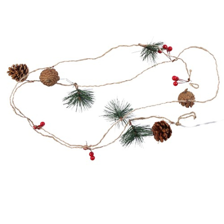 ✨TOATE PRODUSELE✨ - Instalatie Craciun cu baterii, 2 metri, 20 LED-uri tip ace si conuri de pin simple, Alb Cald, 