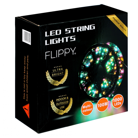 Instalatie Craciun liniara cu transformator, 100m, multicolor, 1000 LED-uri, fir negru, 8 jocuri de lumini,  [2]