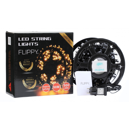 Instalatie Craciun liniara cu transformator, 50m, alb cald, 500 LED-uri, fir negru, 8 jocuri de lumini,  [3]