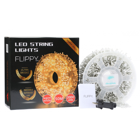 Instalatie Craciun liniara, fir transparent, cu transformator, 50m, alb cald, 2000 LED-uri, 8 jocuri de lumini,  [2]