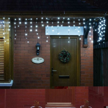 Instalatie Craciun Profesionala de Exterior IP65, 45 m, 1080 Led-uri Mari ,Franjuri, Alb rece, Flash, Alimentator, Interconectabila, Fir Negru Cauciucat, 220v,  [10]