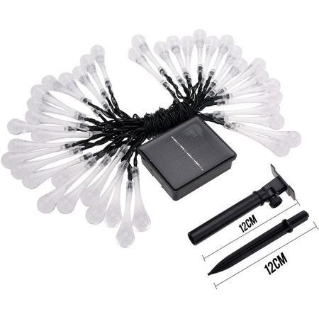 Instalatie Craciun, Solare Tip Picaturi, 50 Led-uri, 9.5 metri, Alb rece, Senzor de lumina,  [4]