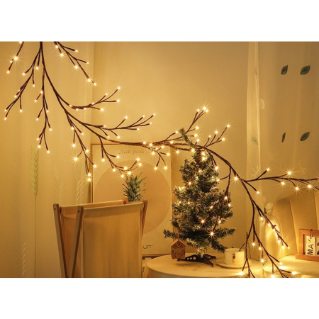 Instalatie Craciun tip Creanga , 144 LED-uri, Conectare USB, 8 Jocuri de Lumini, Telecomanda, 2.5 m, Prelungitor 2 m, 3V, Fir Negru, Alb Cald [1]