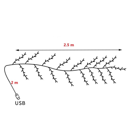Instalatie Craciun tip Creanga , 144 LED-uri, Conectare USB, 8 Jocuri de Lumini, Telecomanda, 2.5 m, Prelungitor 2 m, 3V, Fir Negru, Alb Cald [3]