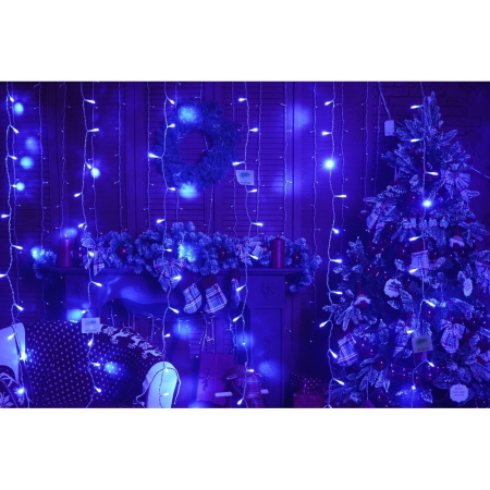 Instalatie Craciun, Tip Perdea, IP44, 2 m x 1 m, 120 LED-uri, Albastru, 8 jocuri de lumini, Transformator, Interconectabila, Prelungitor 3 m inclus, Fir transparent, Interior/ Exterior,  [6]