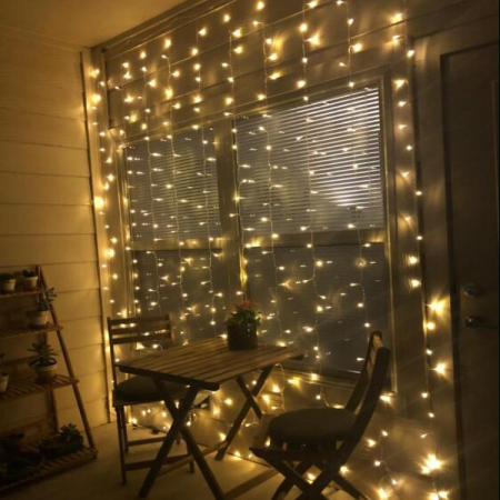 Instalatie Craciun, Tip Perdea, IP44, 3 m x 1 m, 180 LED-uri, Alb cald, 8 jocuri de lumini, Transformator, Interconectabila, Prelungitor 3 m inclus, Fir transparent, Interior/ Exterior,  [3]