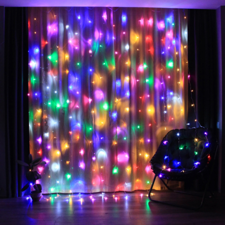 Perdea - Instalatie Craciun, Tip Perdea IP44, 3m x 2m, 200 Led-uri, Multicolor, USB si telecomanda cu 8 functii, 