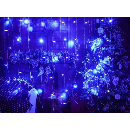 Instalatie Craciun, Tip Perdea, IP44, 8 m x 1 m, 480 LED-uri, Albastru, cu flash, Transformator, Interconectabila, Prelungitor 5 m inclus, Fir transparent, Interior/ Exterior,  [6]