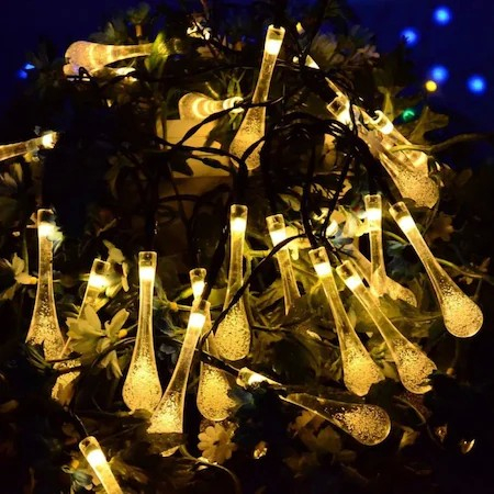 ✨TOATE PRODUSELE✨ - Instalatie Craciun, Tip Picaturi, 50 Led-uri, 9.5 metri, Alb cald, Energie solara, Senzor de lumina, 