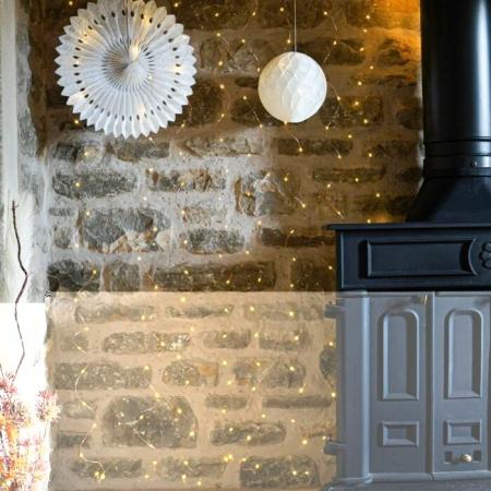 Instalatie Craciun Tip Turturi, IP44, 10 m, 286 Led-uri, Alb cald, 8 jocuri de lumini, 31 V, Telecomanda inclusa, Interconectabila, Prelungitor 3 m inclus, Fir Cupru, , Interior/Exterior [3]