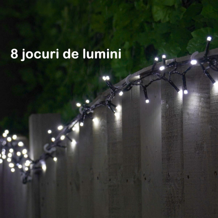 Instalatie Craciun YOTO Liniara 100 LED 9 m + 1 m Beculet cu 6 unghiuri Alb Rece fir negru [1]
