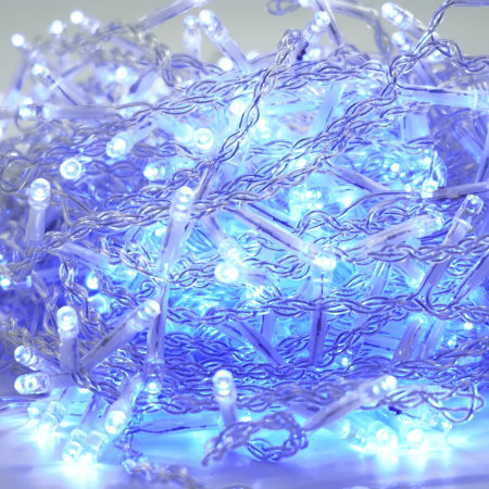 Instalatie Craciun Yoto, Tip Franjuri/Turturi, 12 m, 300 LED-uri, Prelungitor 1.5 m, 8 Jocuri de Lumini, Interconectabila, Conectare la Retea, Fir transparent, Interior/Exterior, Albastru [1]
