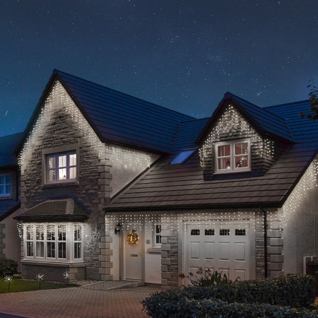 ✨TOATE PRODUSELE✨ - Instalatie Craciun Yoto, Tip Franjuri/Turturi, 12 m, 300 LED-uri, Prelungitor 1.5 m, 8 Jocuri de Lumini, Interconectabila, Conectare la Retea, Fir transparent, Interior/Exterior, Alb Rece