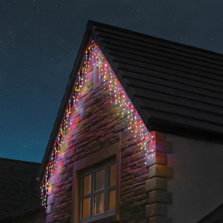 Instalatie Craciun Yoto, Tip Franjuri/Turturi, 4 m, 120 LED-uri, Prelungitor 1.5 m, 8 Jocuri de Lumini, Interconectabila, Conectare la Retea, Fir transparent, Interior/Exterior, Multicolor [6]