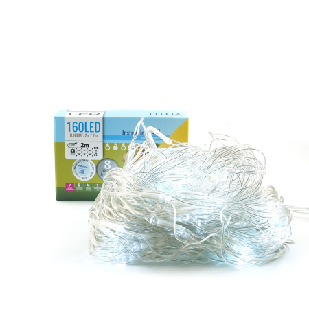 Instalatie Craciun Yoto, Tip Plasa, 2 m x 2 m, 160 LED-uri, Prelungitor 1.5 m, 8 Jocuri de Lumini, Interconectabila, Fir transparent, Interior/Exterior, Alb Rece [7]