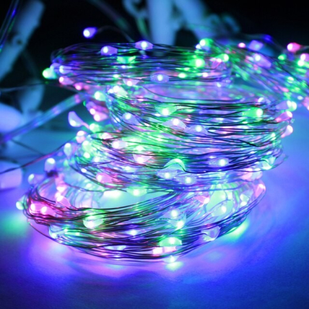 Instalatie de Craciun, , Decoratiune de Craciun, 100 Beculete LED, cu Baterii si Telecomanda, cu 8 Functii, Lungime 10 m, Multicolor [4]