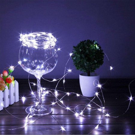 Instalatie de Craciun, , Decoratiune de Craciun, 50 Beculete LED, cu Baterii si Telecomanda, cu 8 Functii, Lungime 5 m, Alb rece [2]