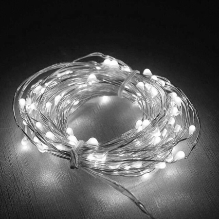 Instalatie de Craciun, , Decoratiune de Craciun, 50 Beculete LED, cu Baterii si Telecomanda, cu 8 Functii, Lungime 5 m, Alb rece [4]