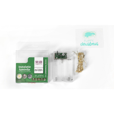 Instalatie de Craciun, Liniara, 5 m, Baterii, 50 LED-uri, Alb Cald, Fir Cupru, 2 Jocuri de Lumini, Interior/Exterior,  [9]