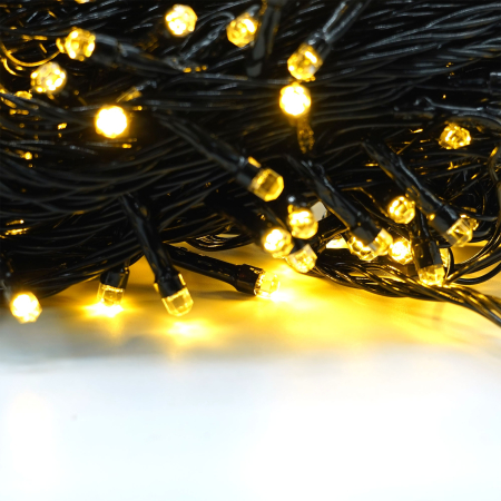 Instalatie de Craciun liniara Yoto, 17 m, din care 1 m cablu priza 220V, 200 LED, 8 jocuri de lumini, beculet in 6 colturi, pentru interior, controler, fir negru, alb cald [2]