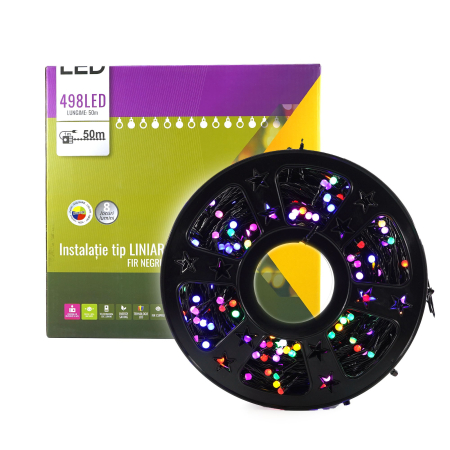 Instalatie de Craciun Liniara Yoto, 50 m, 1 m Prelungitor 220V, 498 LED, 8 Jocuri de Lumini, Controler, Fir Negru, Utilizare Interior/Exterior, Protectie anti-inghet, Fir Cupru, Multicolor [6]