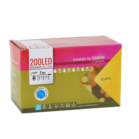 Instalatie de Craciun, ®, Tip Franjuri, 7 m, 200 LED-uri, Interconectabila, Albastru [5]