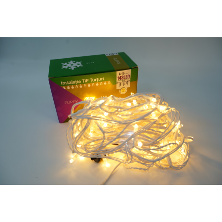 Instalatie de Craciun ® Tip Franjuri cu Flash, Sectiune 5 m, 143 LED-uri, Interconectabila, Fir Alb, Alb Cald [1]