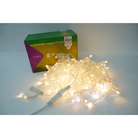 Accesorii si componente - Instalatie de Craciun ® Tip Turturi, Franjuri cu Flash, IP65, Sectiune 5 m, 120 LED-uri, Interconectabila, Fir Transparent, Alb Cald, Interior/Exterior