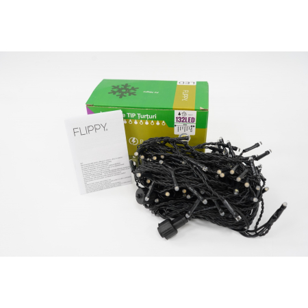 Instalatie de Craciun ® Tip Turturi, Franjuri cu Flash, Sectiune 4 m, 132 LED-uri, Interconectabila, Fir Negru, Alb Cald [1]