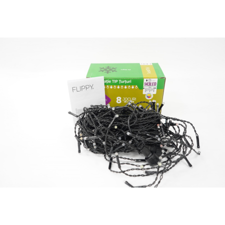 Instalatie de Craciun, ®, Tip Turturi, Sectiune 5 m, 143 LED-uri, 8 Jocuri de Lumini, Fir Negru, Lumina Multicolora, IP44, Interconectabila [3]