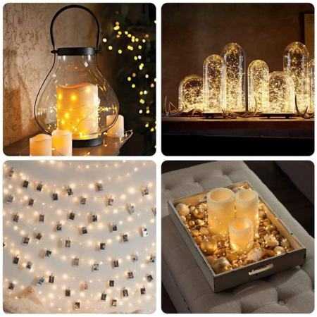 Instalatie Liniara de Craciun, 50 m, 500 Led-uri, Alb Cald, 8 jocuri de lumini, Transformator, Interconectabila, Prelungitor 5 m inclus, Fir Cupru,  [9]