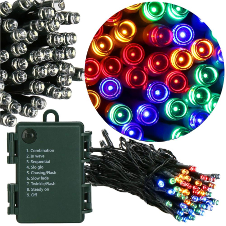 Instalatie lumini de exterior pentru gradina, 10 metri, 100 LED-uri, cu baterii, multicolor [4]