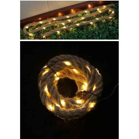 Instalatie Luminoasa, , cu Fir de Cupru, 3 m, 60 LED-uri, Model Sfoara de Canepa, cu Baterii, 8 Jocuri de Lumini, IP44, Alb Cald [1]