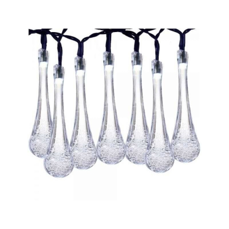 Instalatie Solara 6 m, 28 Led-uri cu Ornament tip picatura de apa, Liniara, Fir negru, Alb Rece [1]