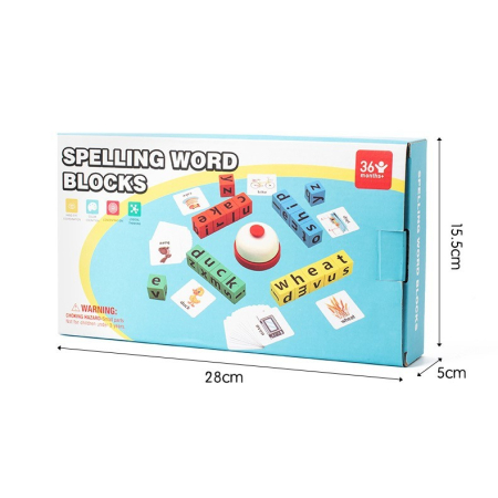 Joc cu Blocuri din Lemn, , Formare Cuvinte, Cartonase cu Obiecte si Animale, Clopotel, Joc pentru 4 Persoane, 3 Ani+, 28x15.5x5 cm, Multicolor [15]