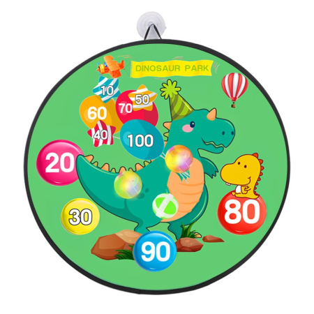 Joc Darts pentru Copii, Placa Pliabila 36.5 cm, 8 Mingii Velcro/Scai Simple, 2 Mingii Luminoase, Model Dinozaur Park, Verde [5]
