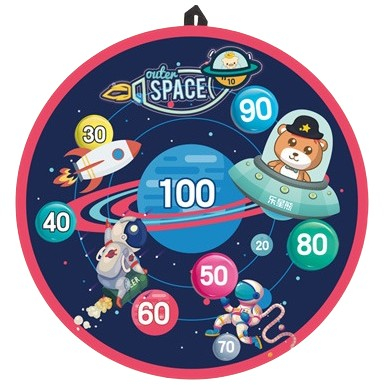 Joc Darts pentru Copii, Placa Pliabila 36.5 cm, 8 Mingii Velcro/Scai Simple, 2 Mingii Luminoase, Model Spatiu, Albastru [5]