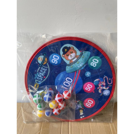 Joc Darts pentru Copii, Placa Pliabila 36.5 cm, 8 Mingii Velcro/Scai Simple, 2 Mingii Luminoase, Model Spatiu, Albastru [6]