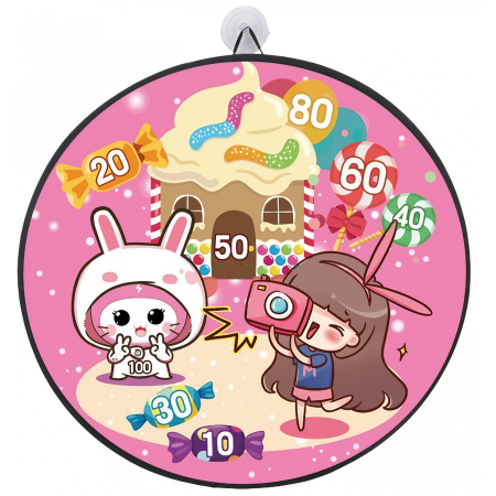 ✨TOATE PRODUSELE✨ - Joc Darts pentru Copii, Placa Pliabila 70 cm, 8 Mingii Velcro/Scai Simple, 2 Mingii Luminoase, Model Acadele, Roz