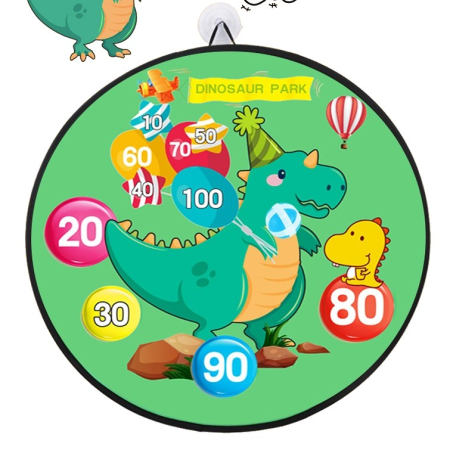 Joc Darts pentru Copii, Placa Pliabila 70 cm, 8 Mingii Velcro/Scai Simple, 2 Mingii Luminoase, Model Dinozaur Park, Verde [3]