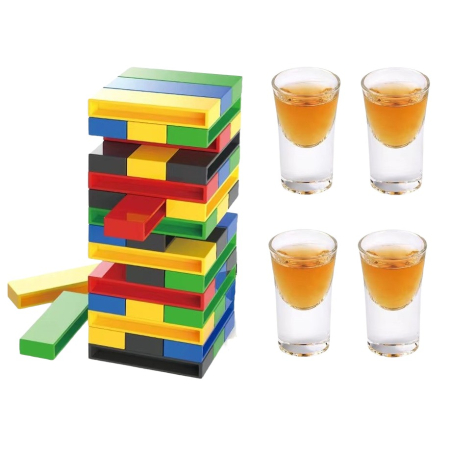 ✨TOATE PRODUSELE✨ - Joc de Baut , Turn Jenga din Plastic, cu 4 Pahare de Shot, +18 Ani, Multicolor