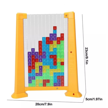 Joc de inteligenta Tetris puzzle tangram , 70 de piese multicolore, 3D, montessori, interactiv, din plastic, zar inclus, sac depozitare piese, varsta peste 6 ani, 23 x 19.8 x 5 cm, cadru galben [5]