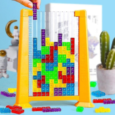 Joc de inteligenta Tetris puzzle tangram , 70 de piese multicolore, 3D, montessori, interactiv, din plastic, zar inclus, sac depozitare piese, varsta peste 6 ani, 23 x 19.8 x 5 cm, cadru galben [7]