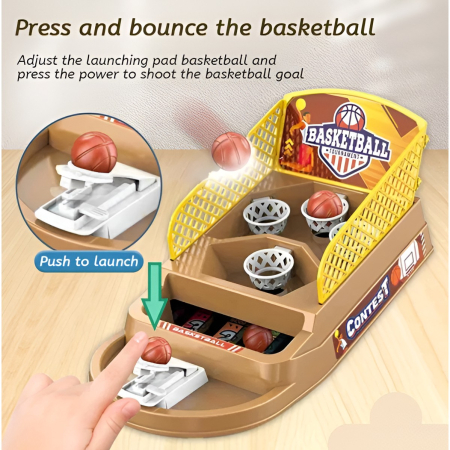 Joc de Masa Mini Baschet Interactiv pentru Copii, , 4 Cosuri, 3 Mingi Incluse, 23.5x11.5x14 cm, Maro [5]