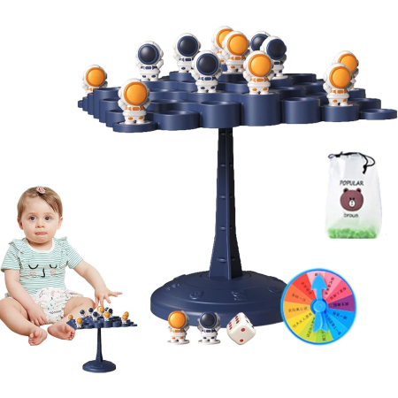 Joc Interactiv, , Astronauti in Echilibru, +3 Ani, din Plastic, 50 de Pioni, Placa de Echilibru, Roata cu Pedepse, Zar, 14 x 7 x 14 cm, Albastru [1]