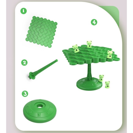 Joc Interactiv, , Broaste in Echilibru, +3 Ani, din Plastic, 50 de Pioni, Placa de Echilibru, Roata cu Pedepse, Zar, 14 x 7 x 14 cm, Verde [1]